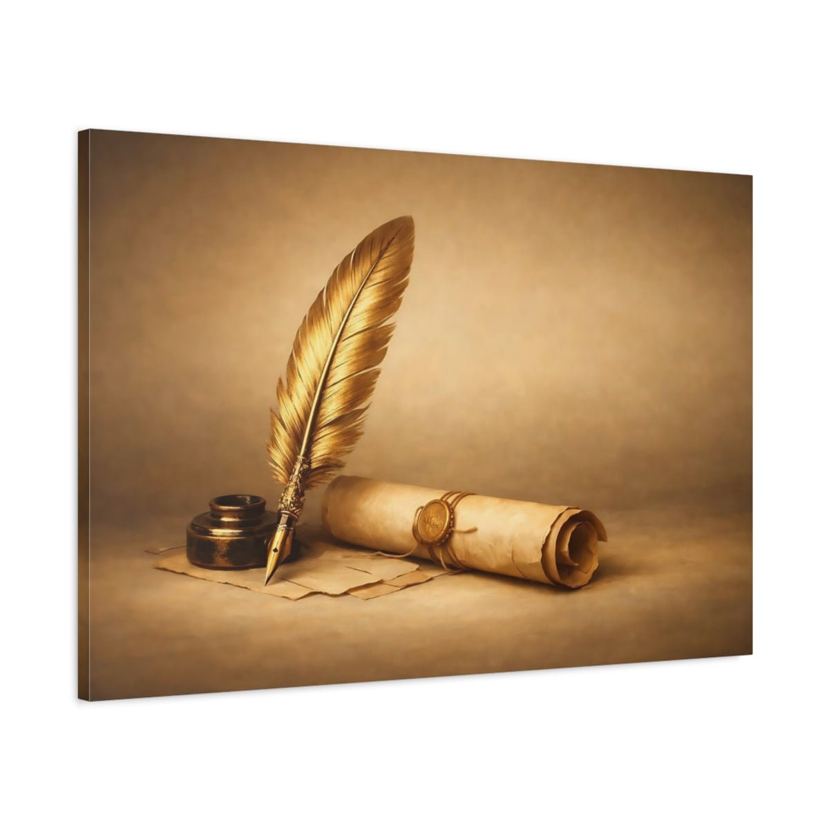 Golden Glow Quill And Scroll Vintage - Canvas Wall Art Print - YesArtYes
