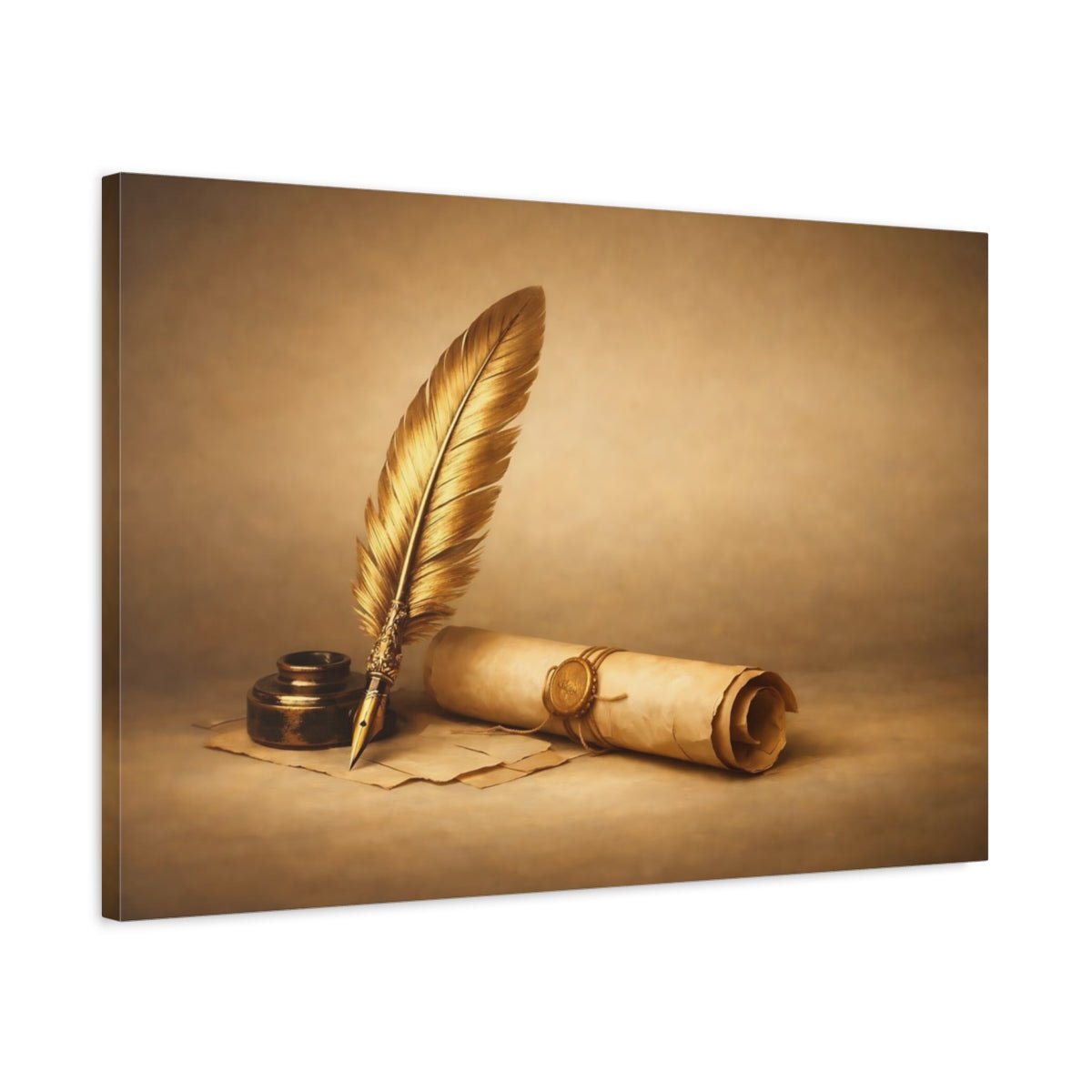 Golden Glow Quill And Scroll Vintage - Canvas Wall Art Print - YesArtYes