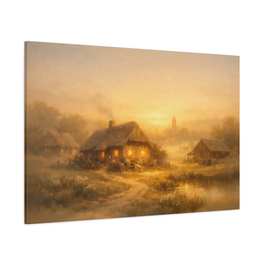 Golden Glow Rustic Village shown as stretched canvas wall art