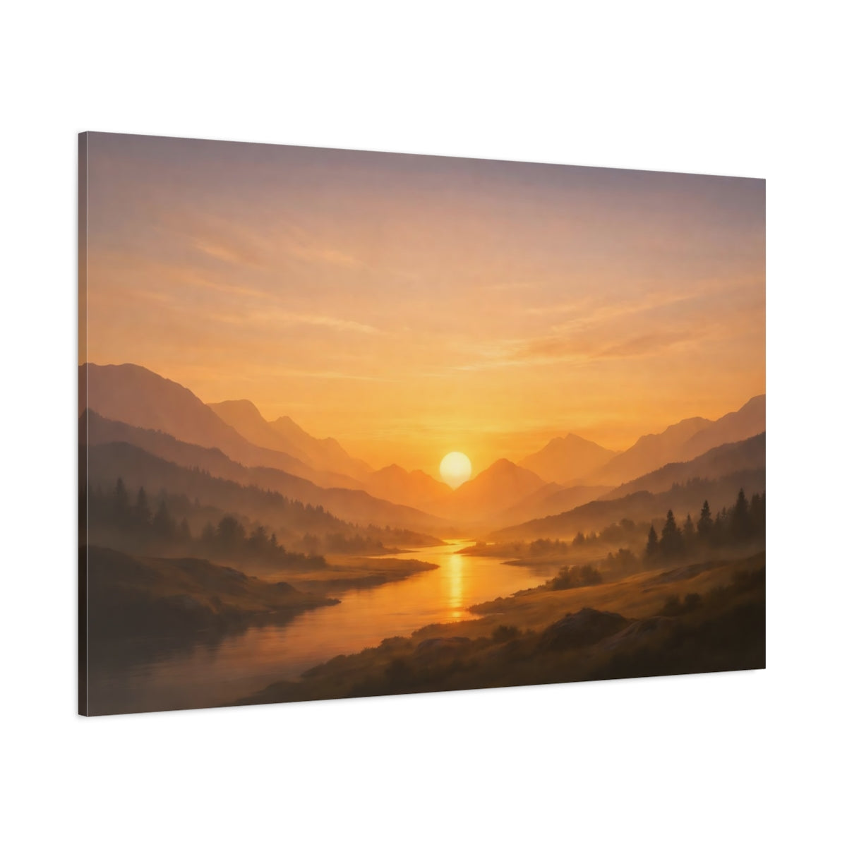 Golden Glow Sky Valley shown as stretched canvas wall art