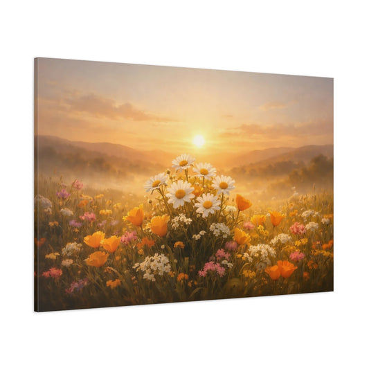 Golden Glow Spring Flowers shown as stretched canvas wall art