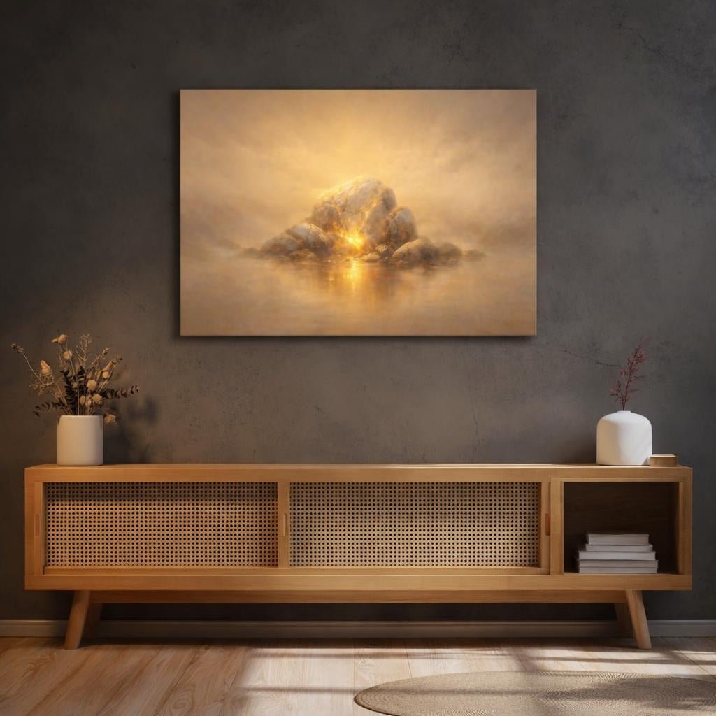 Golden Glow Stone Texture Glowing Rock Abstract - Canvas Wall Art Print - YesArtYes