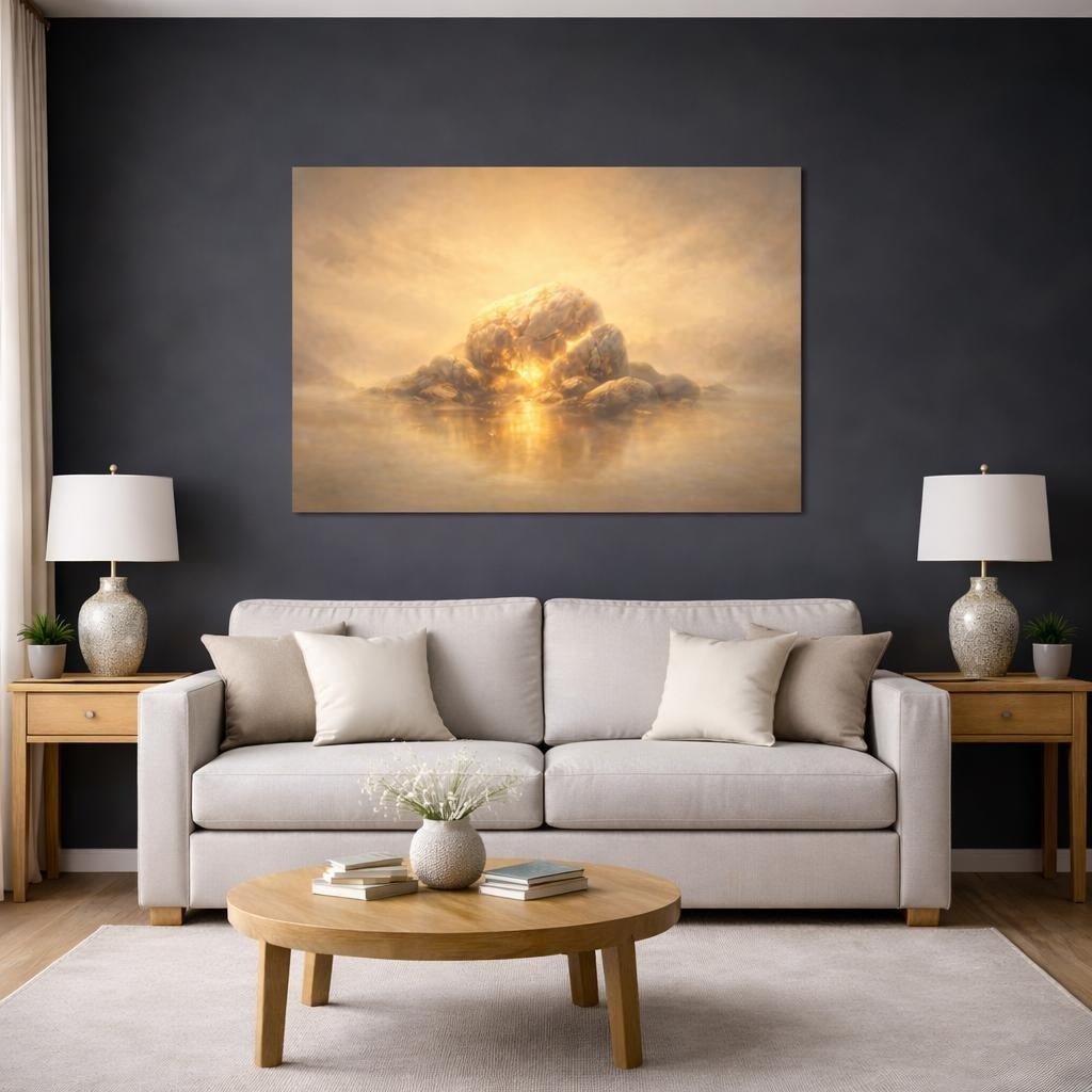 Golden Glow Stone Texture Glowing Rock Abstract - Canvas Wall Art Print - YesArtYes