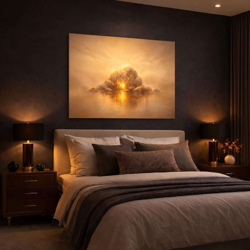 Golden Glow Stone Texture Glowing Rock Abstract - Canvas Wall Art Print - YesArtYes