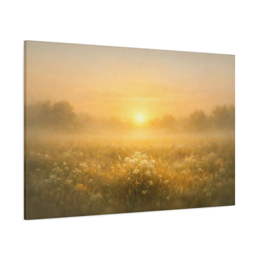 Golden Glow Sunrise Meadow shown as stretched canvas wall art