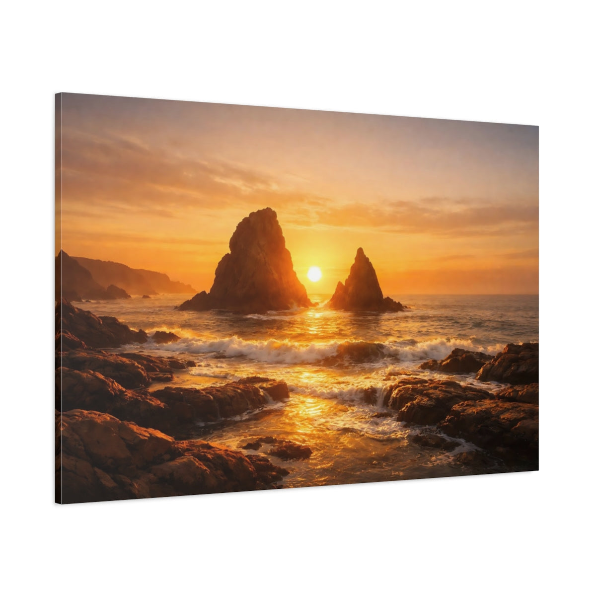 Golden Glow Sunset Coast shown as stretched canvas wall art