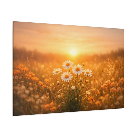 Golden Glow Sunset Flowers shown as stretched canvas wall art