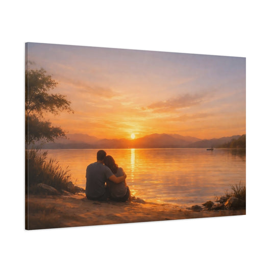 Golden Glow Sunset Reflection shown as stretched canvas wall art