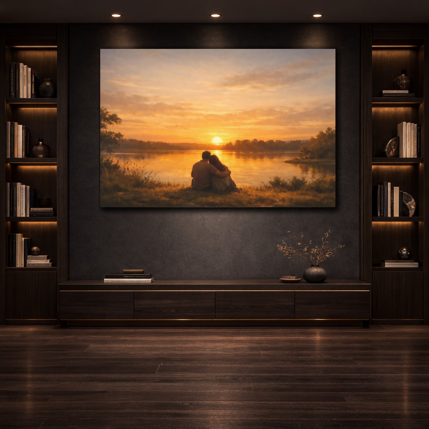 Mockup 2. Golden Glow Sunset shown as stretched canvas wall art