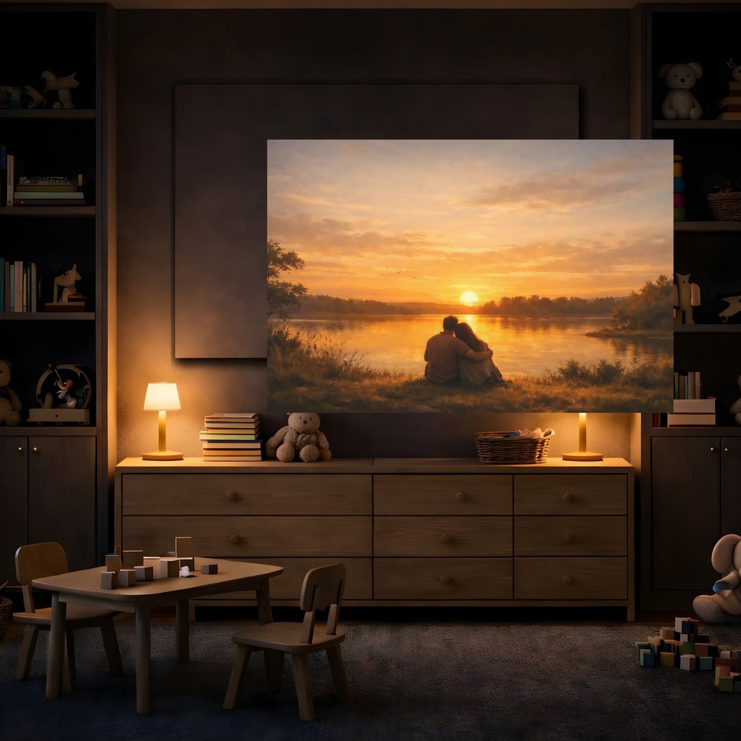 Mockup 3. Golden Glow Sunset shown as stretched canvas wall art