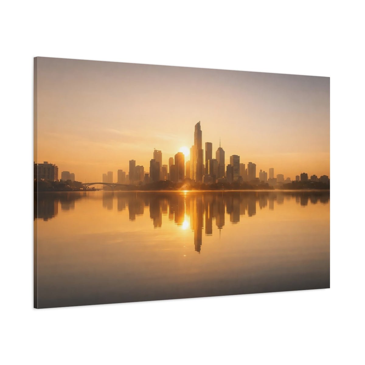 Golden Glow Urban Reflection Cityscape Nature - Canvas Wall Art Print - YesArtYes
