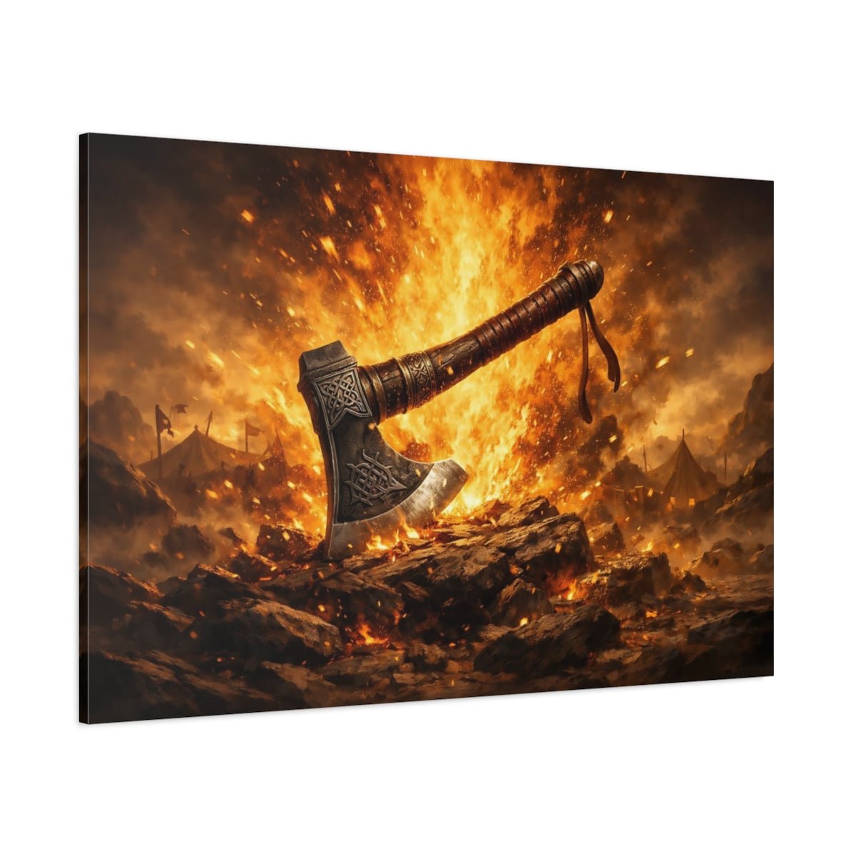 Golden Glow Viking Axe Vintage - Canvas Wall Art Print - YesArtYes