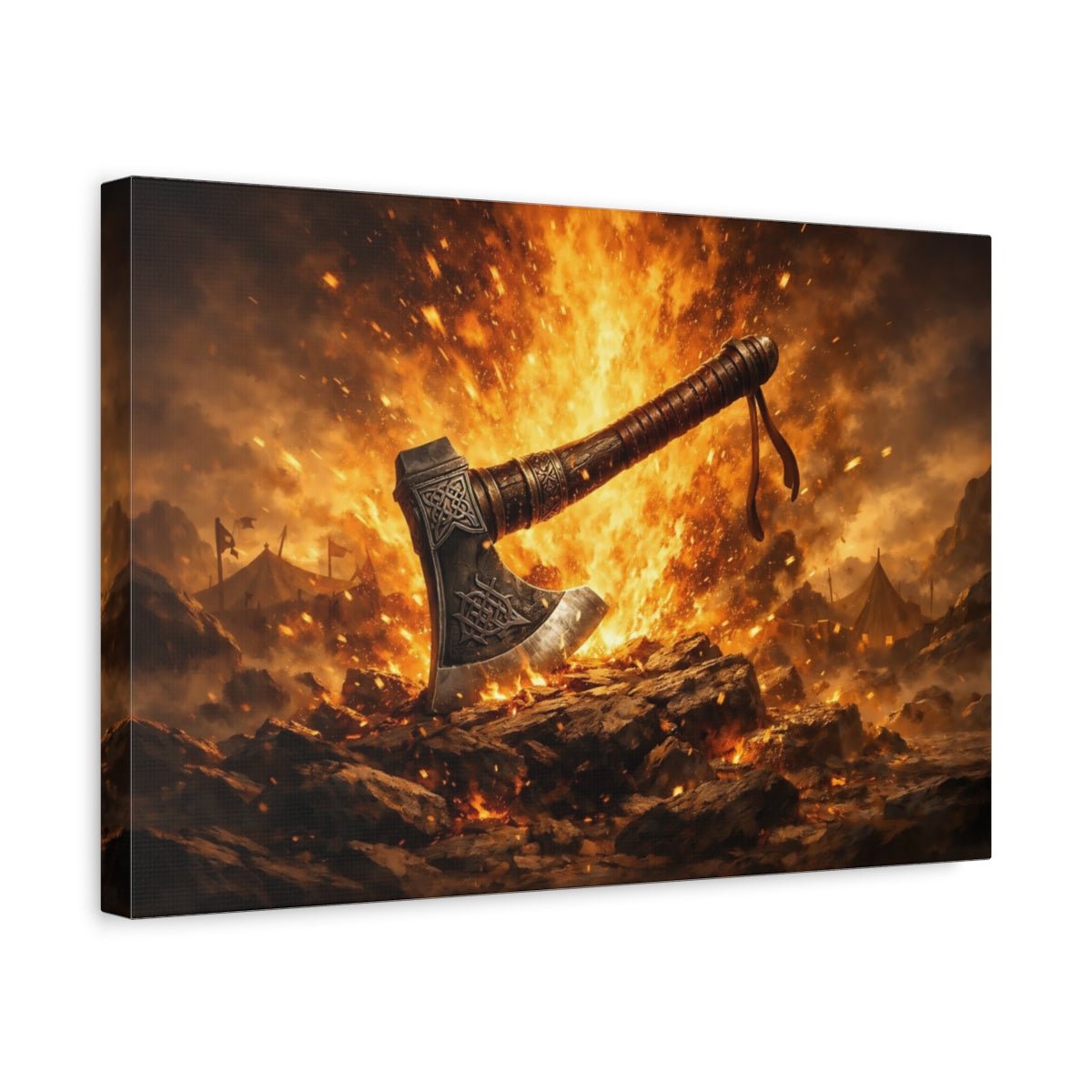 Golden Glow Viking Axe Vintage - Canvas Wall Art Print - YesArtYes