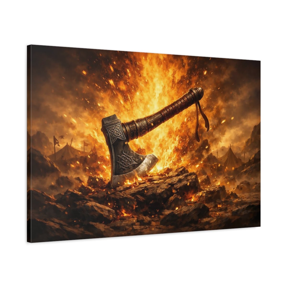 Golden Glow Viking Axe Vintage - Canvas Wall Art Print - YesArtYes