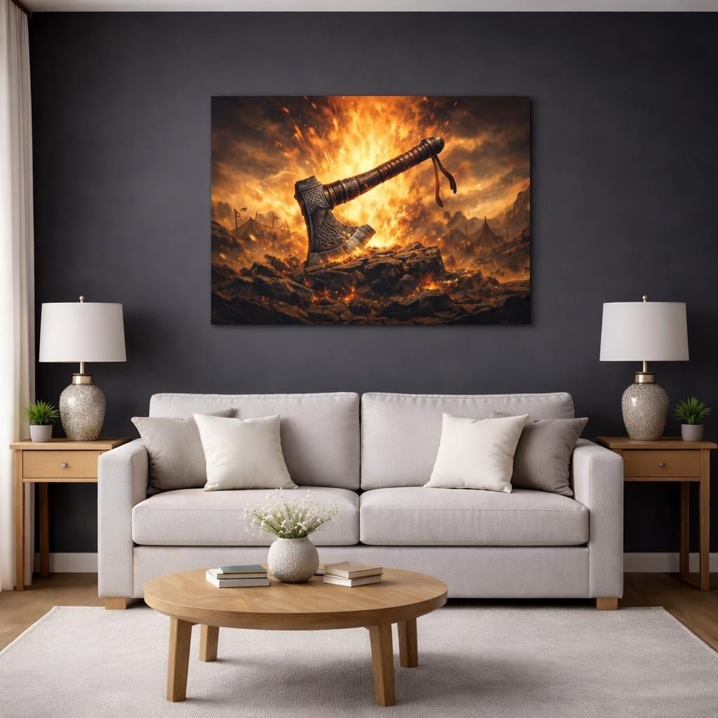Golden Glow Viking Axe Vintage - Canvas Wall Art Print - YesArtYes