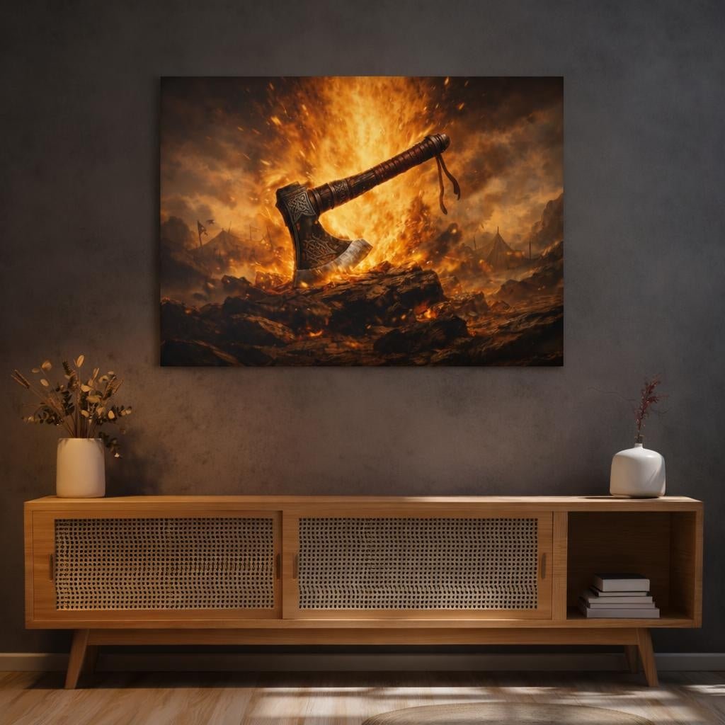 Golden Glow Viking Axe Vintage - Canvas Wall Art Print - YesArtYes