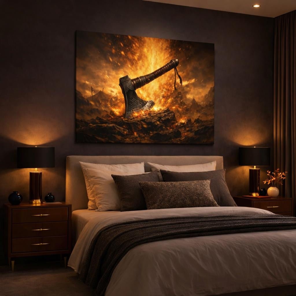 Golden Glow Viking Axe Vintage - Canvas Wall Art Print - YesArtYes