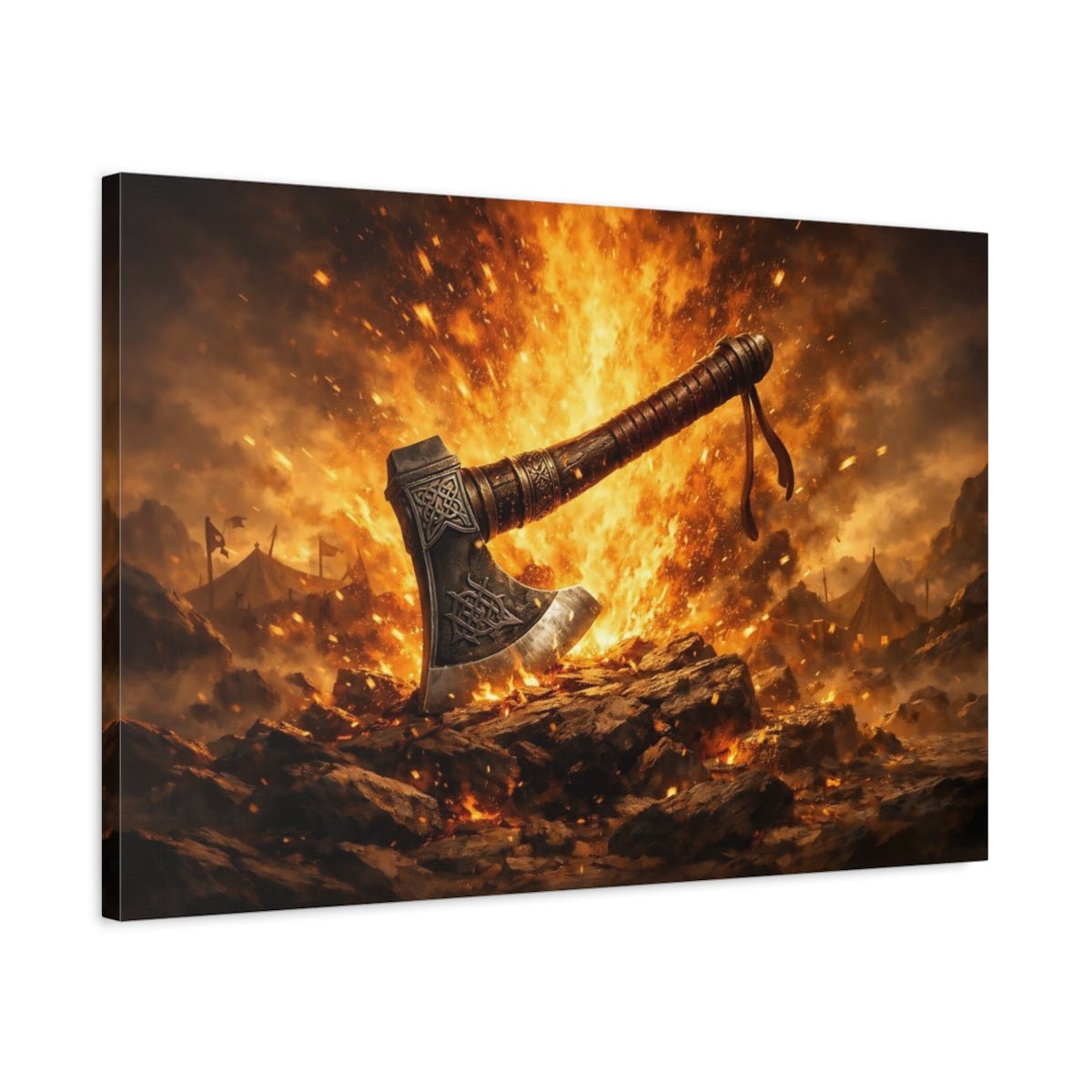 Golden Glow Viking Axe Vintage - Canvas Wall Art Print - YesArtYes