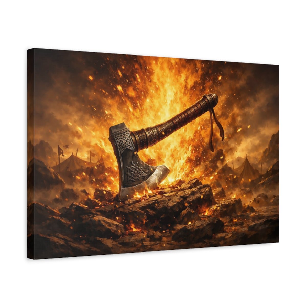 Golden Glow Viking Axe Vintage - Canvas Wall Art Print - YesArtYes