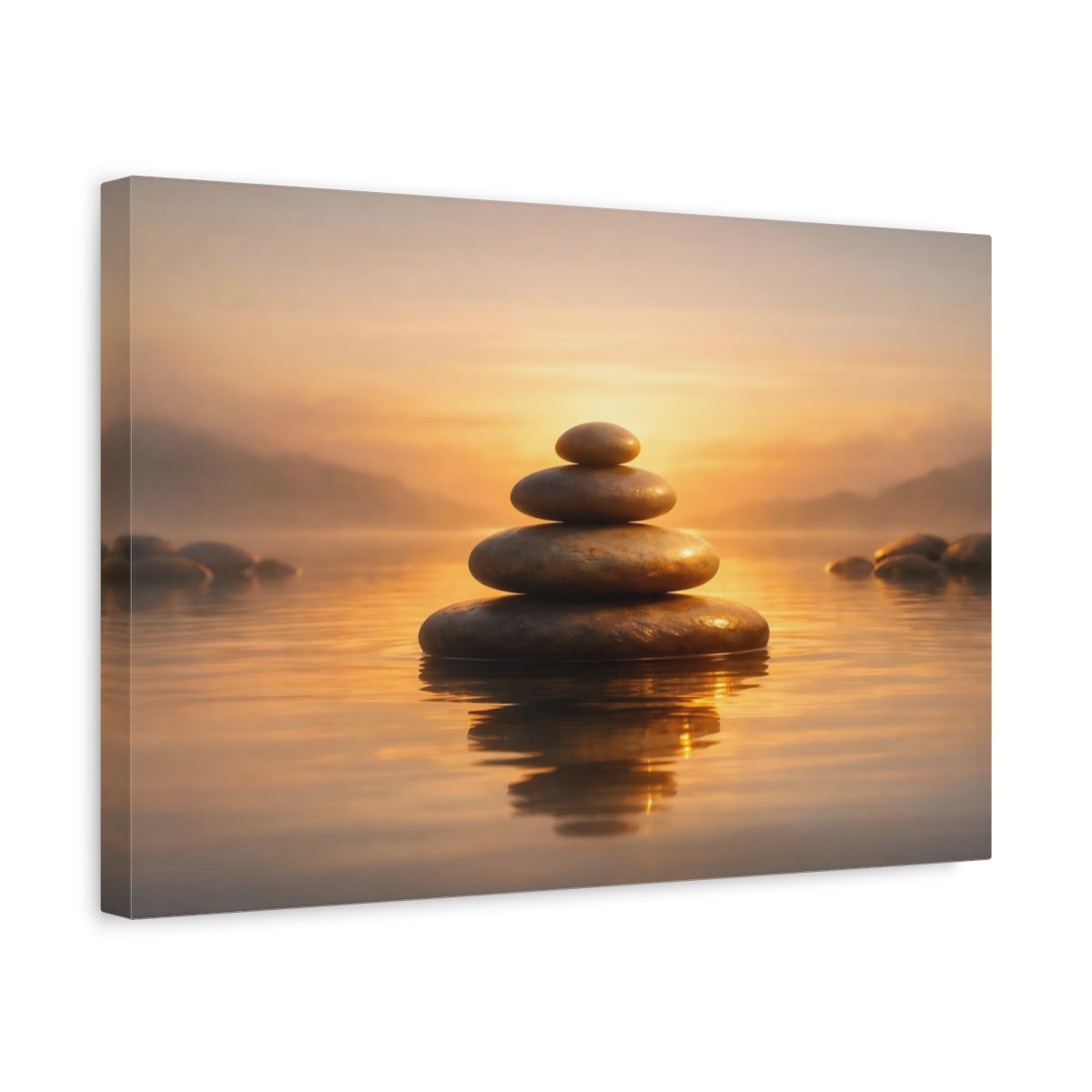 Side Mockup 4. Golden Glow Zen Stones shown as stretched canvas wall art