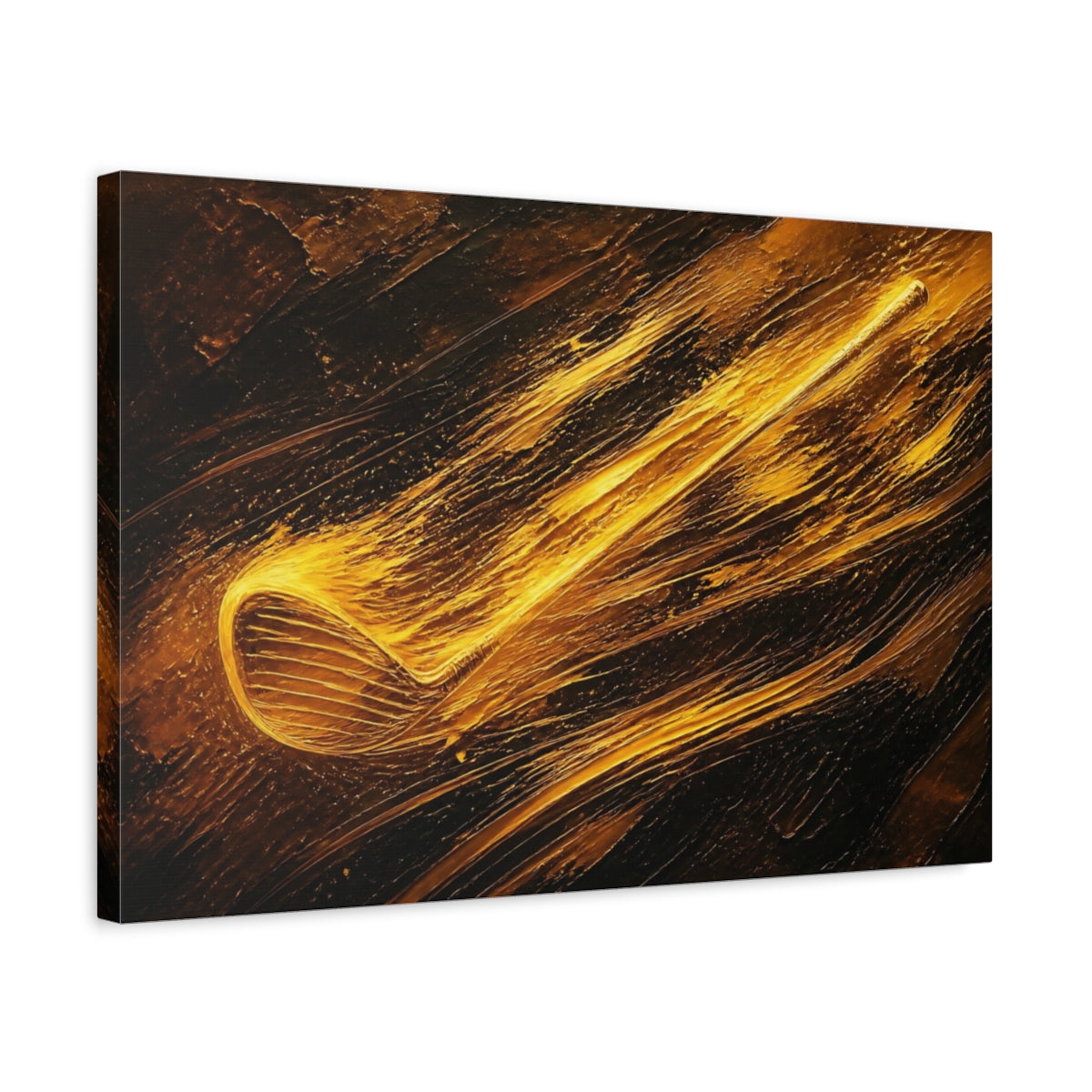 Side Mockup 3. Golden Golf Motion shown as canvas print