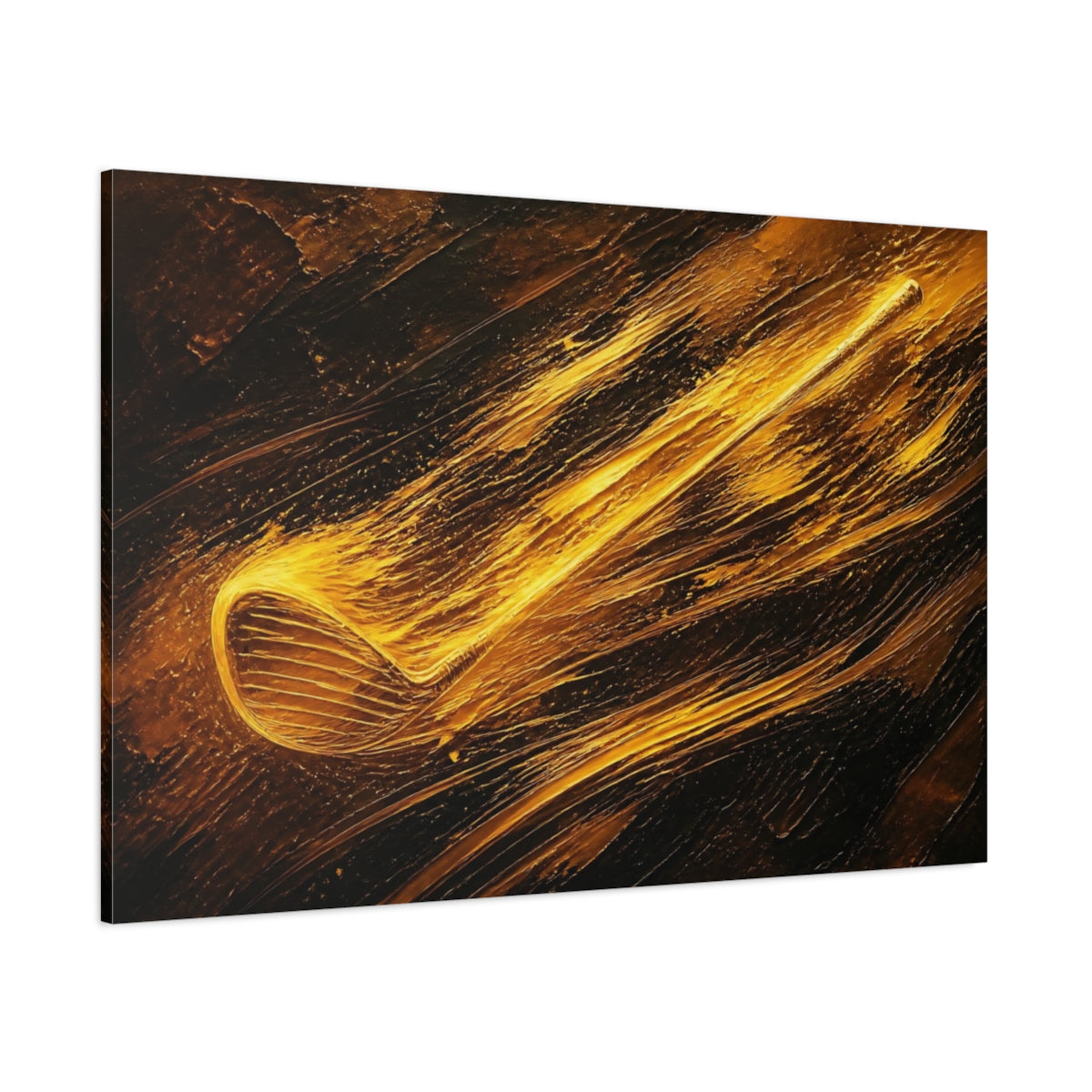 Side Mockup 1. Golden Golf Motion shown as canvas print