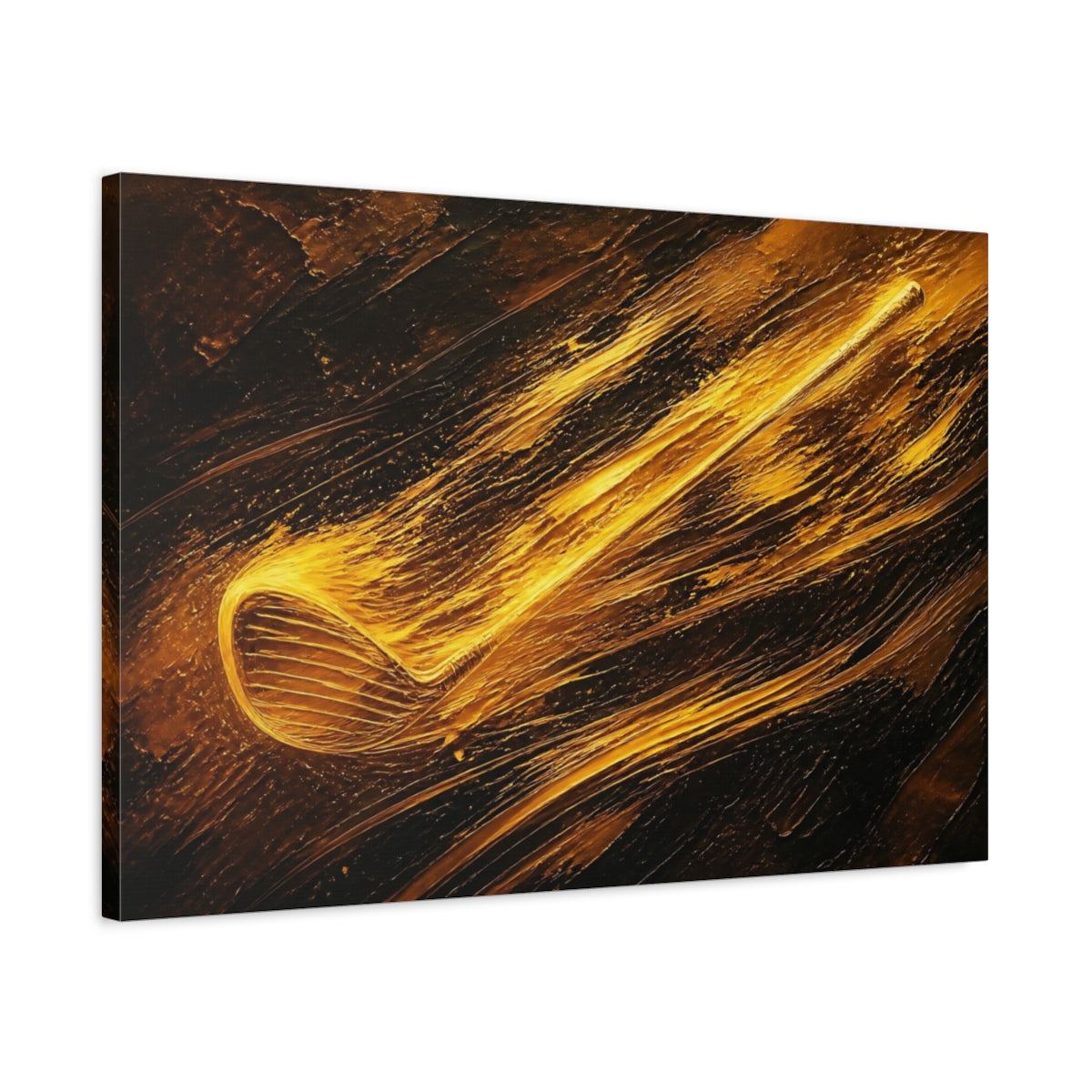 Side Mockup 2. Golden Golf Motion shown as canvas print