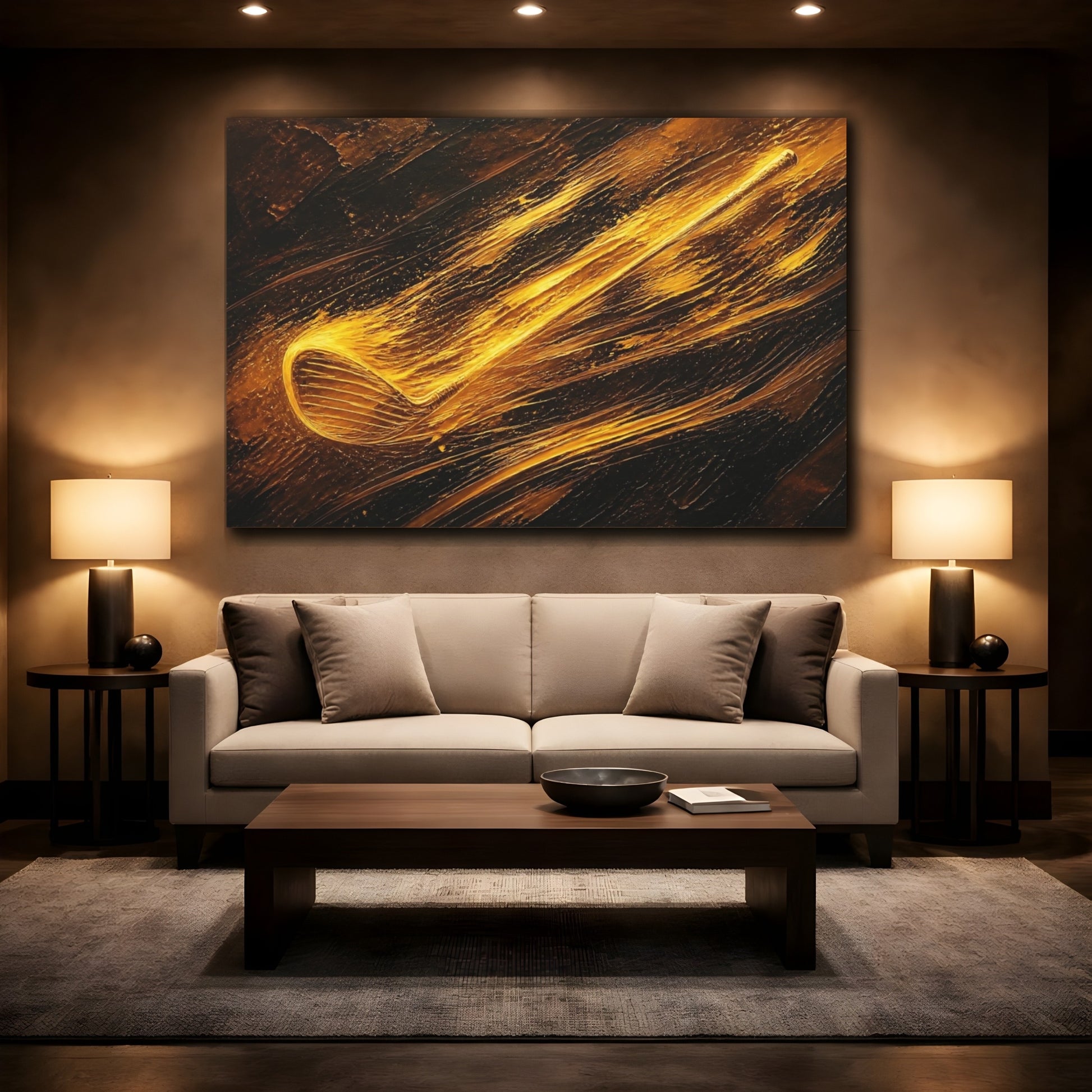 Mockup 2. Golden Golf Motion shown as canvas print