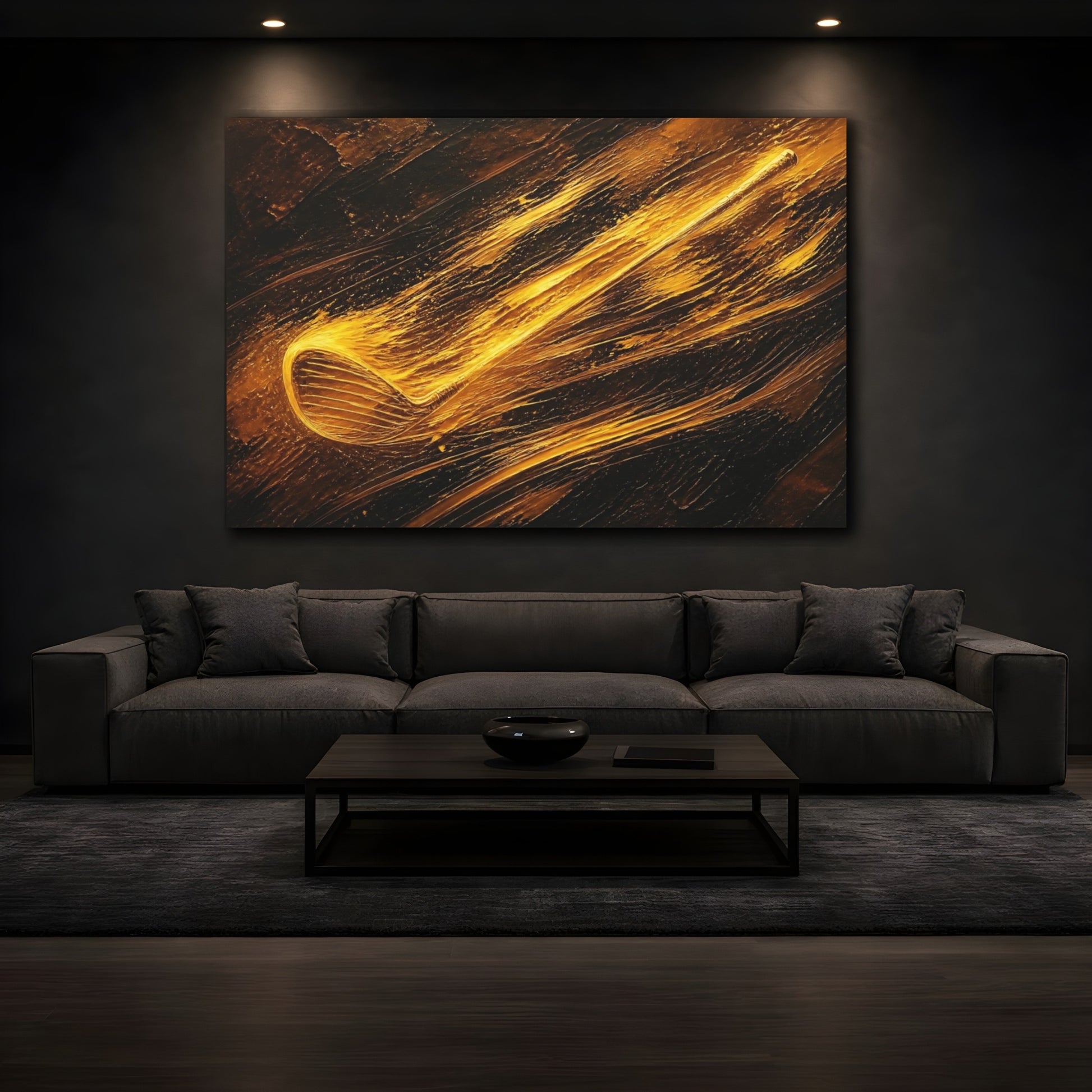 Mockup 3. Golden Golf Motion shown as canvas print