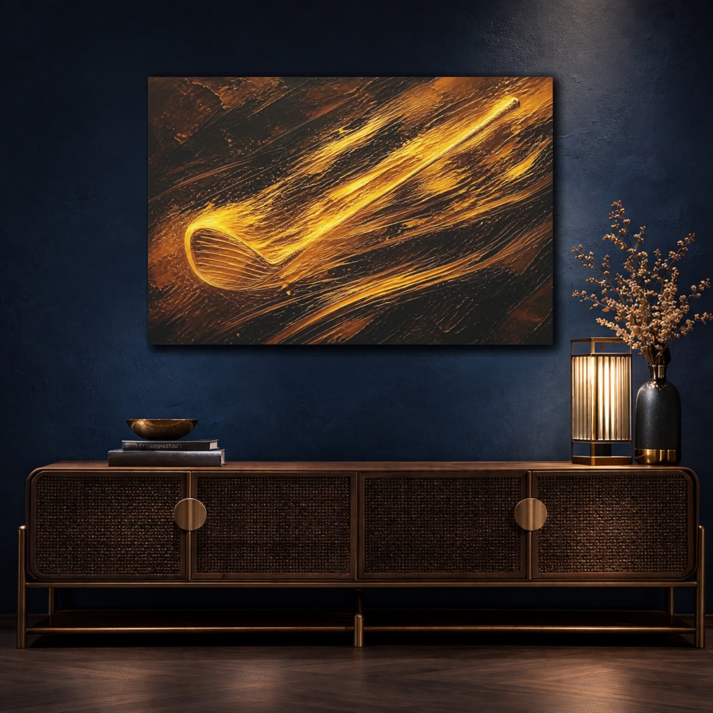 Mockup 4. Golden Golf Motion shown as canvas print