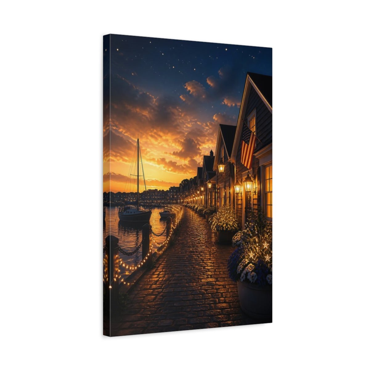Golden Harbor Walkway Canvas Print – Living Room, Above Console Table, Blue - YesArtYes