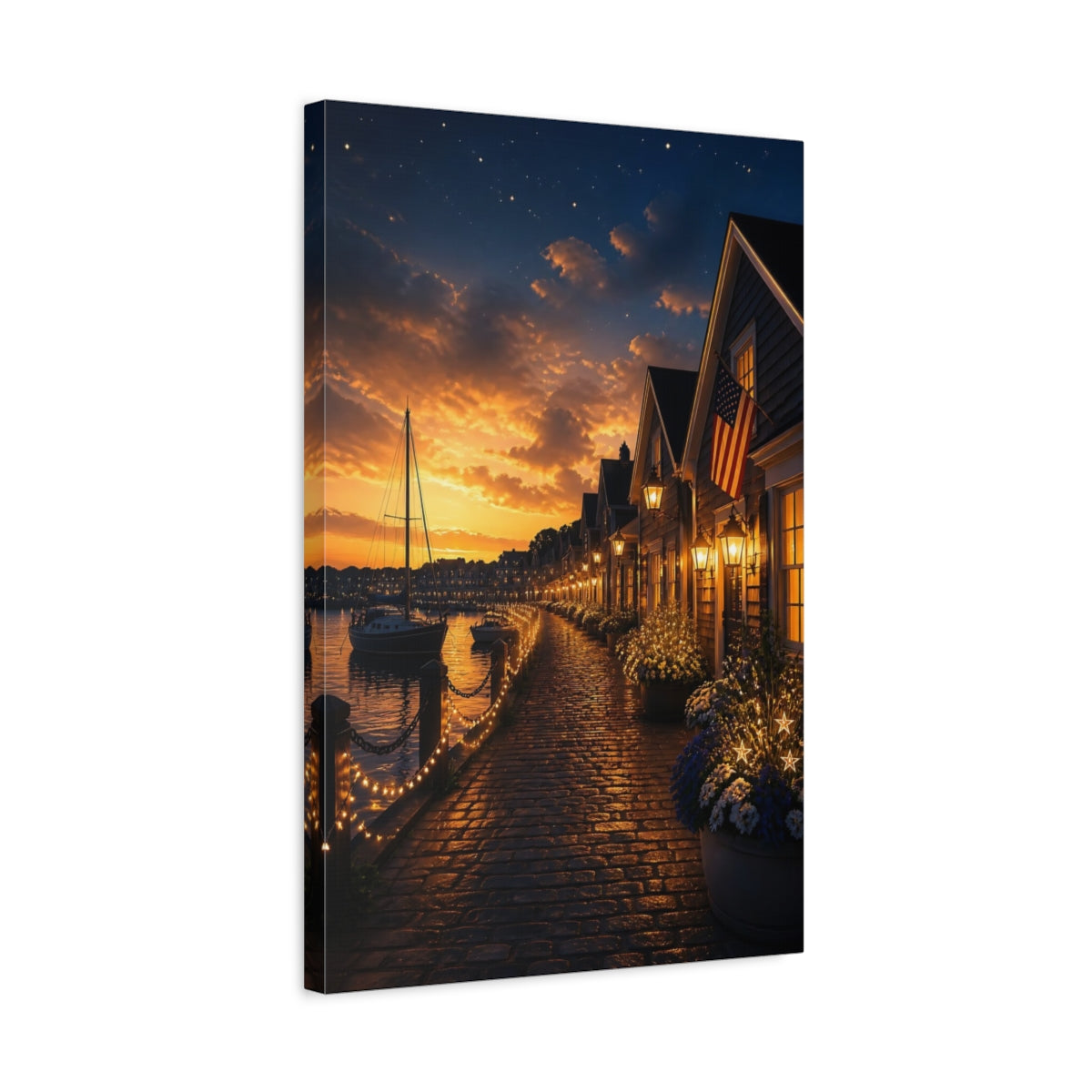 Side Mockup 3. Golden Harbor Walkway shown as canvas print