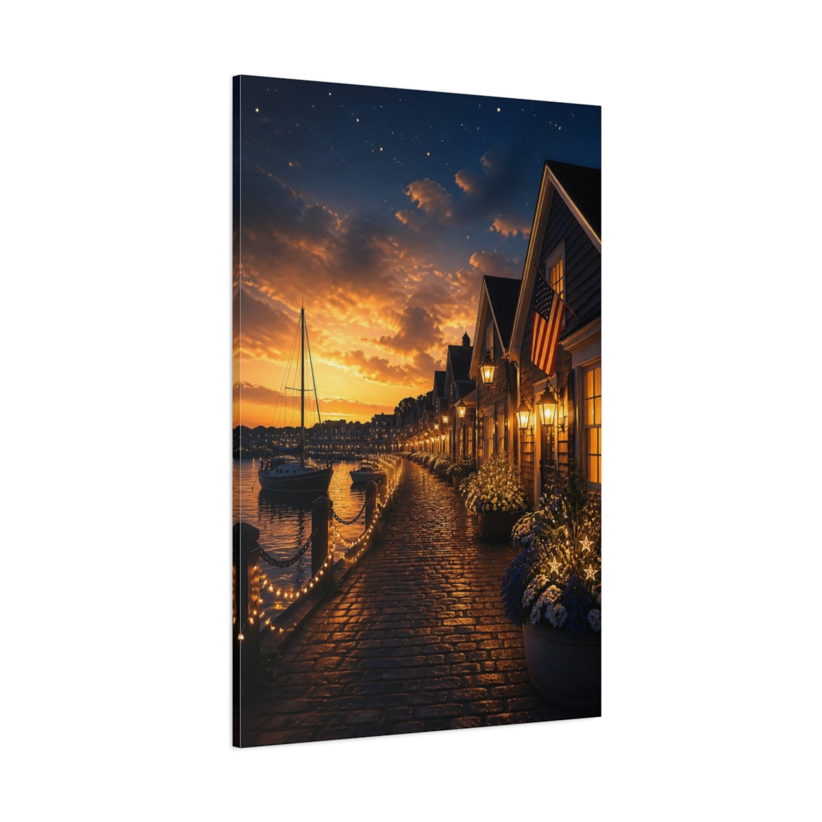 Side Mockup 1. Golden Harbor Walkway shown as canvas print