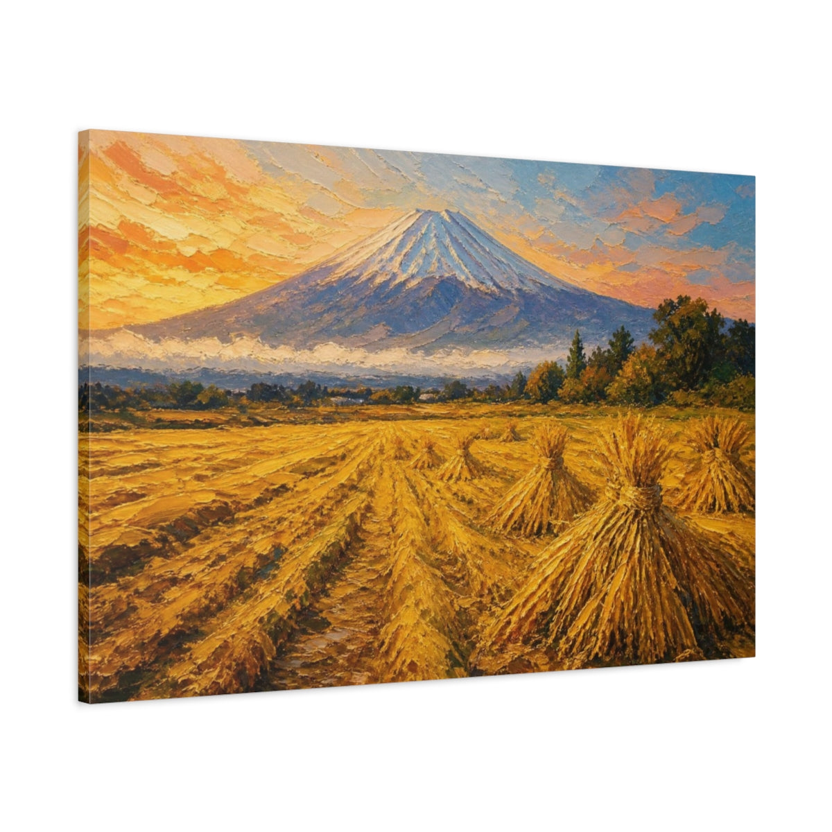 Main Mockup. Golden Harvest At Distant Peak shown as canvas print