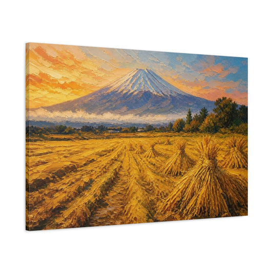 Main Mockup. Golden Harvest At Distant Peak shown as canvas print