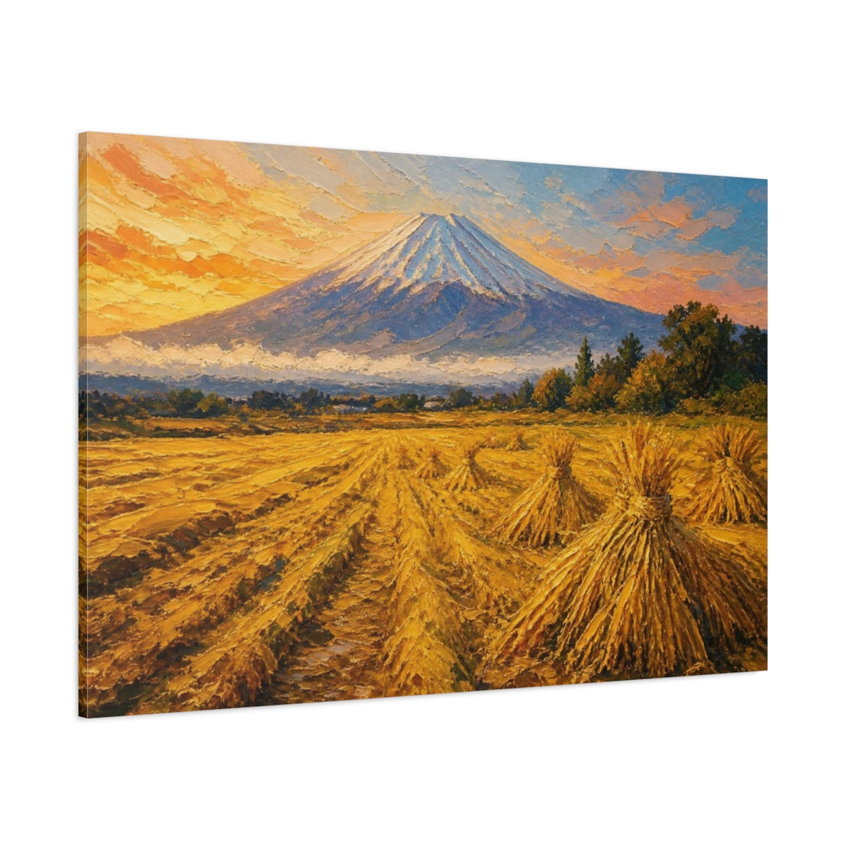 Side Mockup 1. Golden Harvest At Distant Peak shown as canvas print