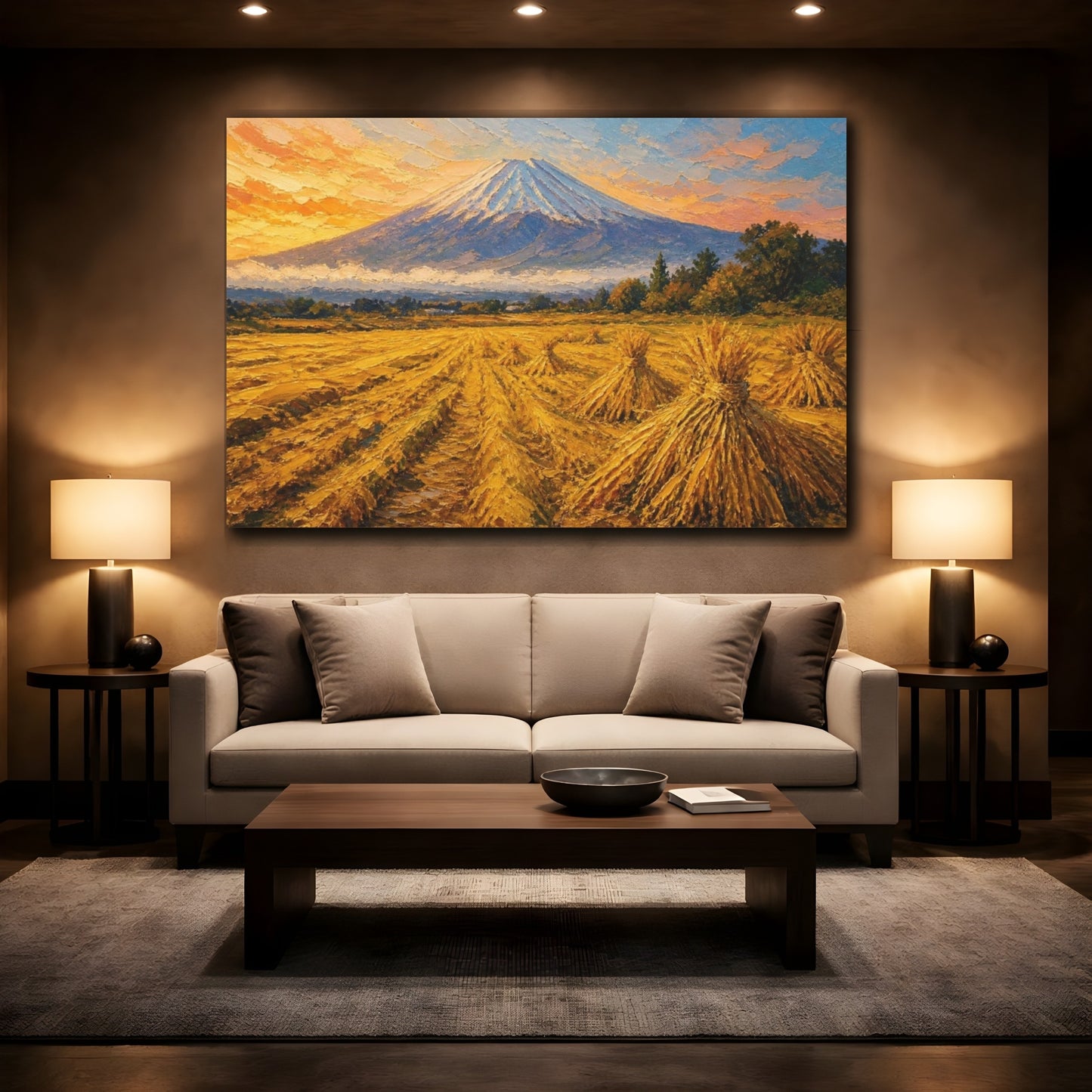 Mockup 2. Golden Harvest At Distant Peak shown as canvas print
