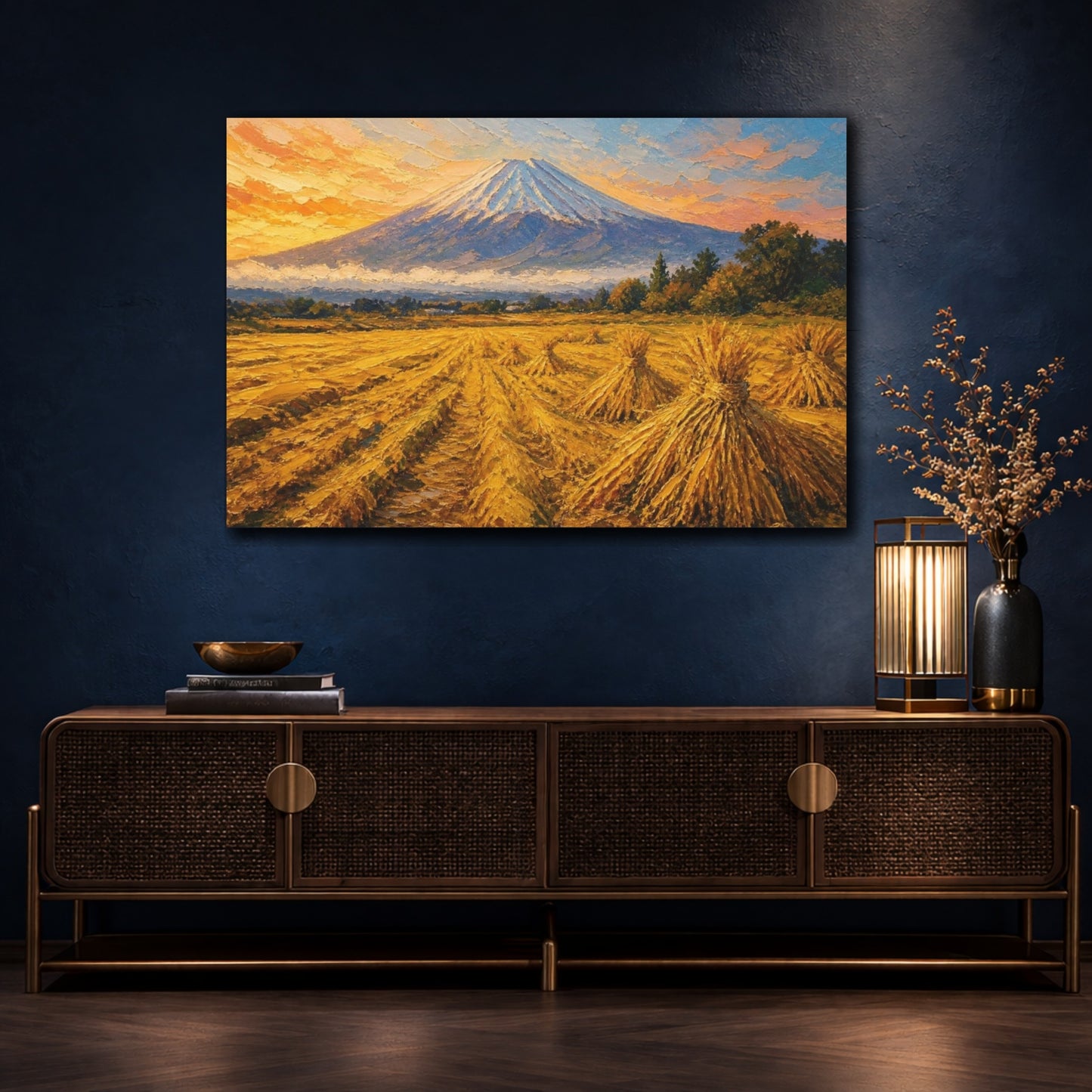 Mockup 4. Golden Harvest At Distant Peak shown as canvas print