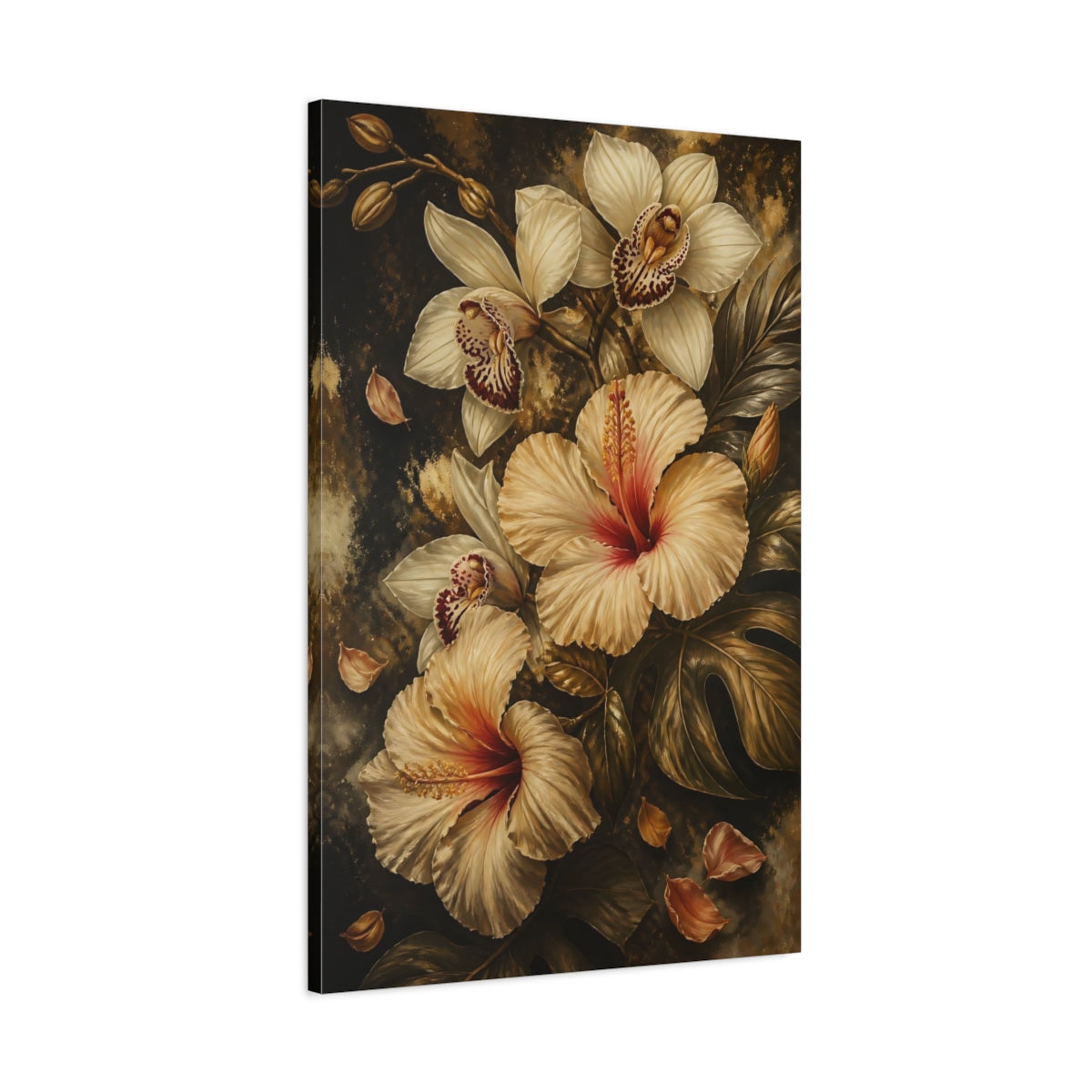 Main Mockup. Golden Hibiscus Bouquet shown as canvas print
