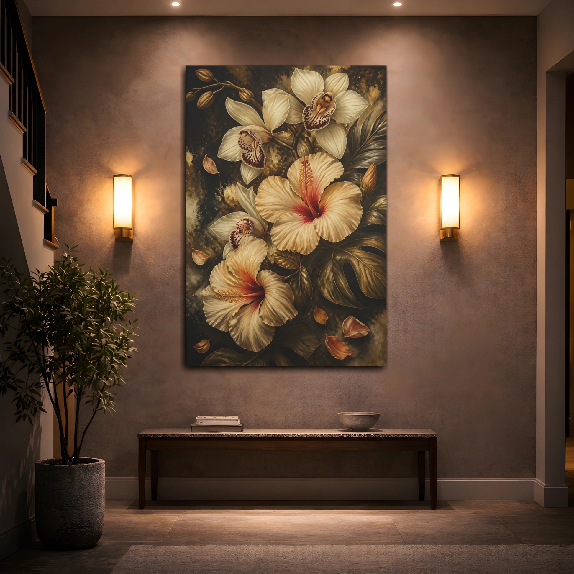 Mockup 2. Golden Hibiscus Bouquet shown as canvas print