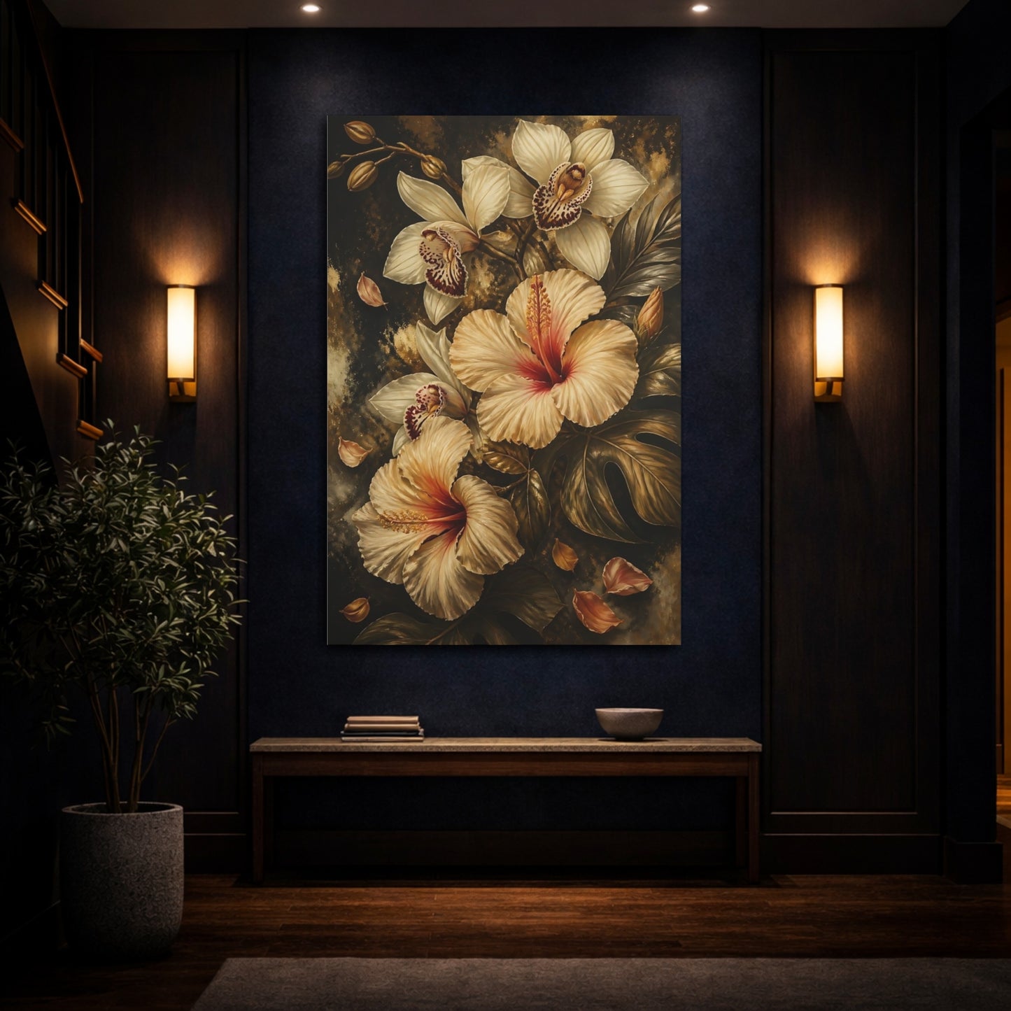 Mockup 4. Golden Hibiscus Bouquet shown as canvas print