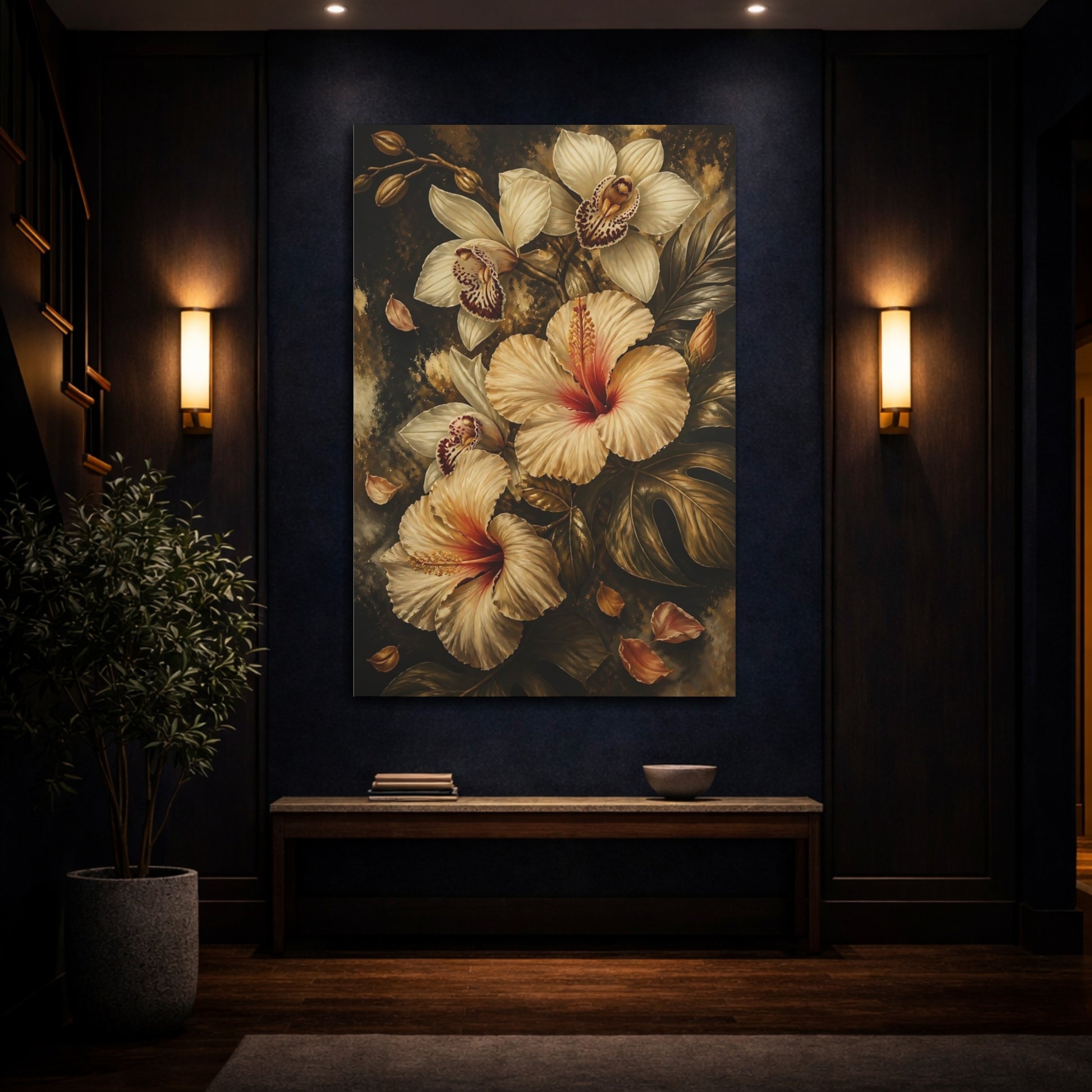 Mockup 4. Golden Hibiscus Bouquet shown as canvas print