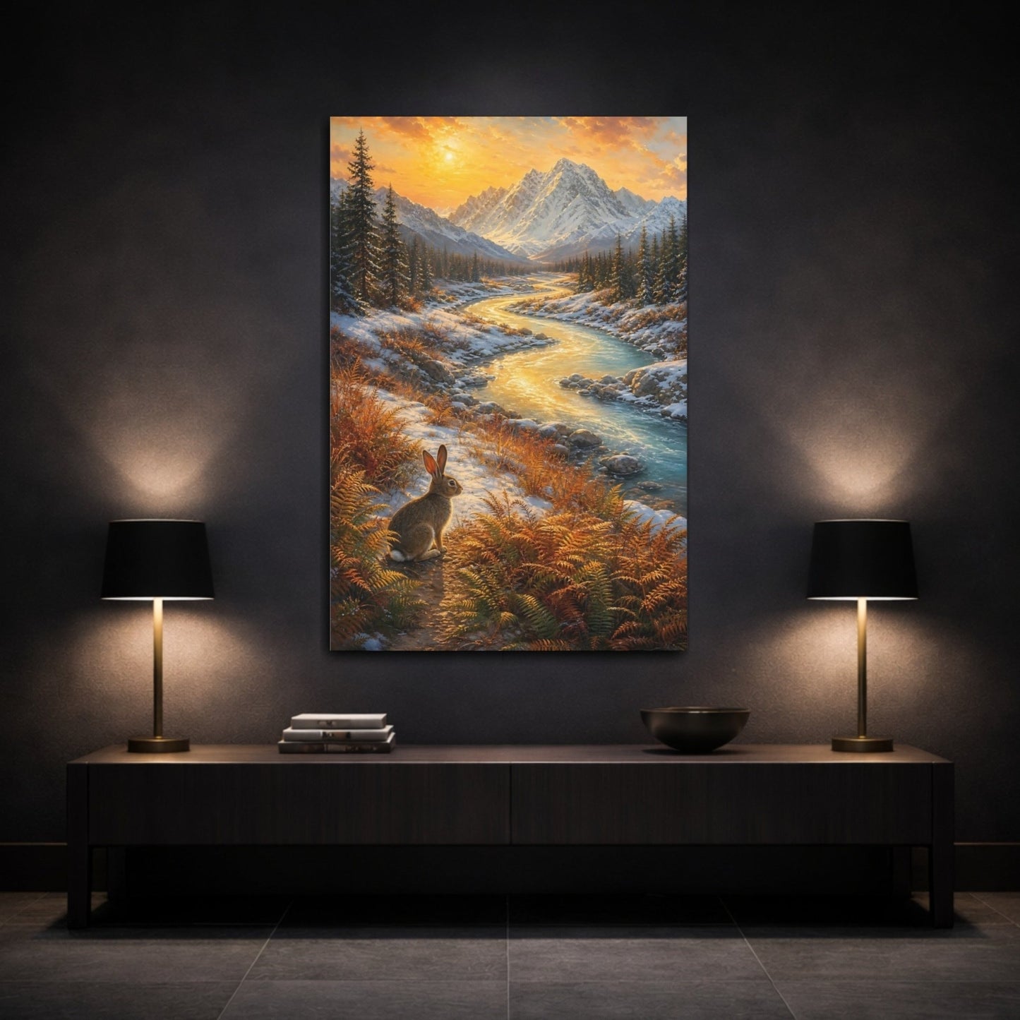 Golden Hour Oil Painting With Nostalgic Canvas Wall Art Print – realistic Living Room, Above Couch - YesArtYes