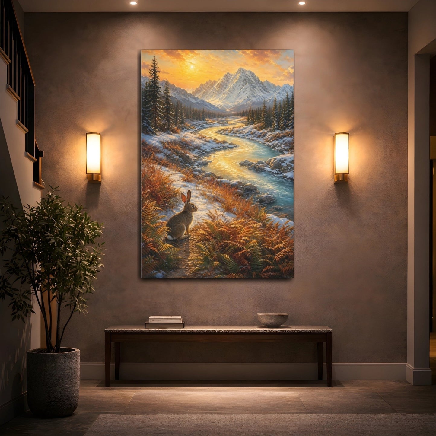 Golden Hour Oil Painting With Nostalgic Canvas Wall Art Print – realistic Living Room, Above Couch - YesArtYes