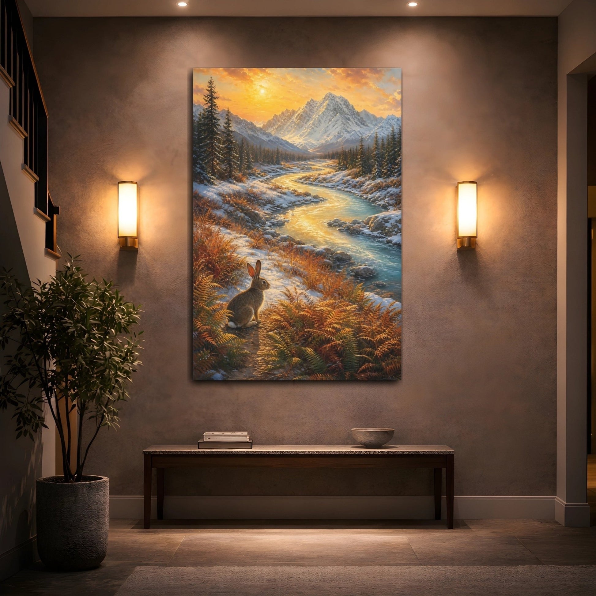 Golden Hour Oil Painting With Nostalgic Canvas Wall Art Print – realistic Living Room, Above Couch - YesArtYes