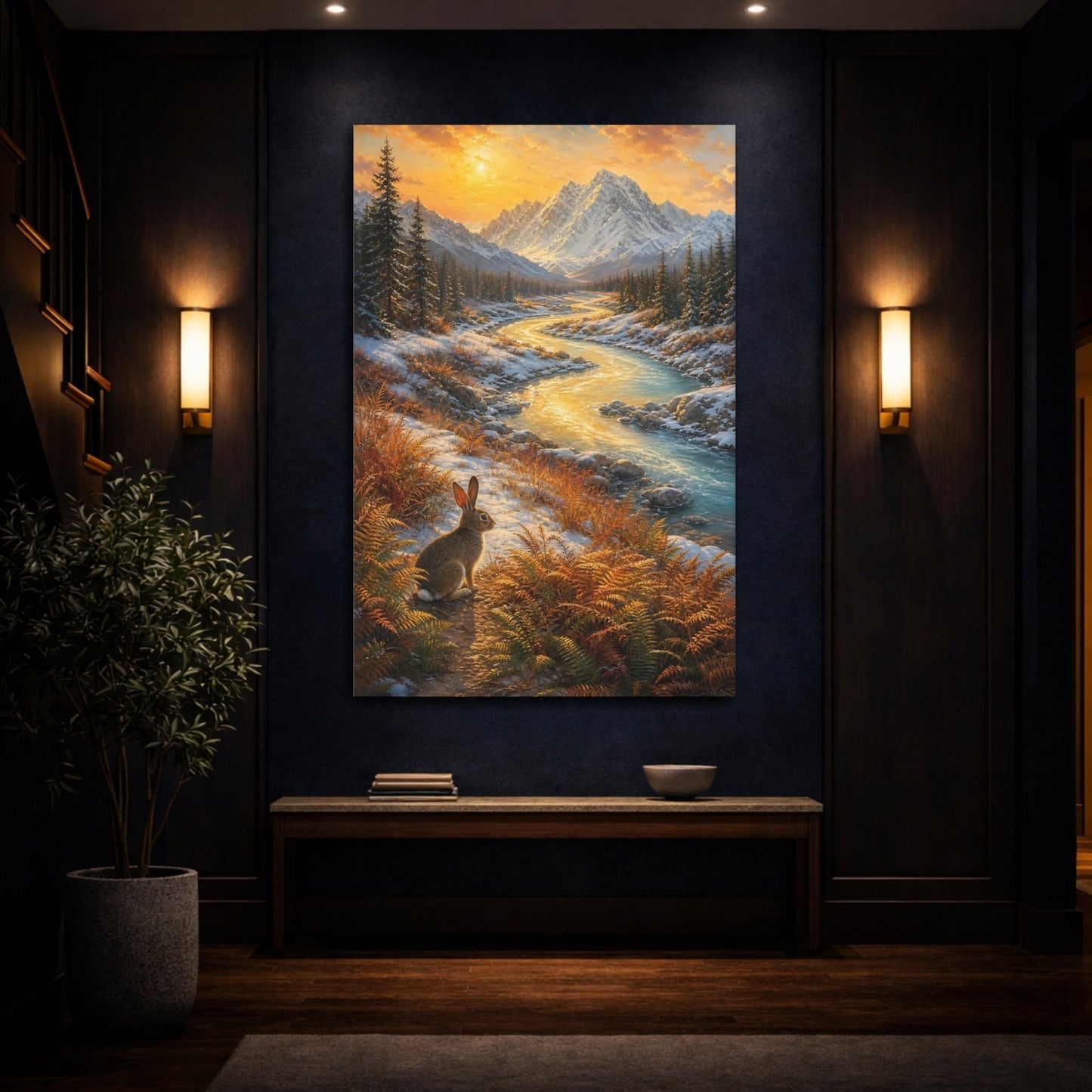 Golden Hour Oil Painting With Nostalgic Canvas Wall Art Print – realistic Living Room, Above Couch - YesArtYes