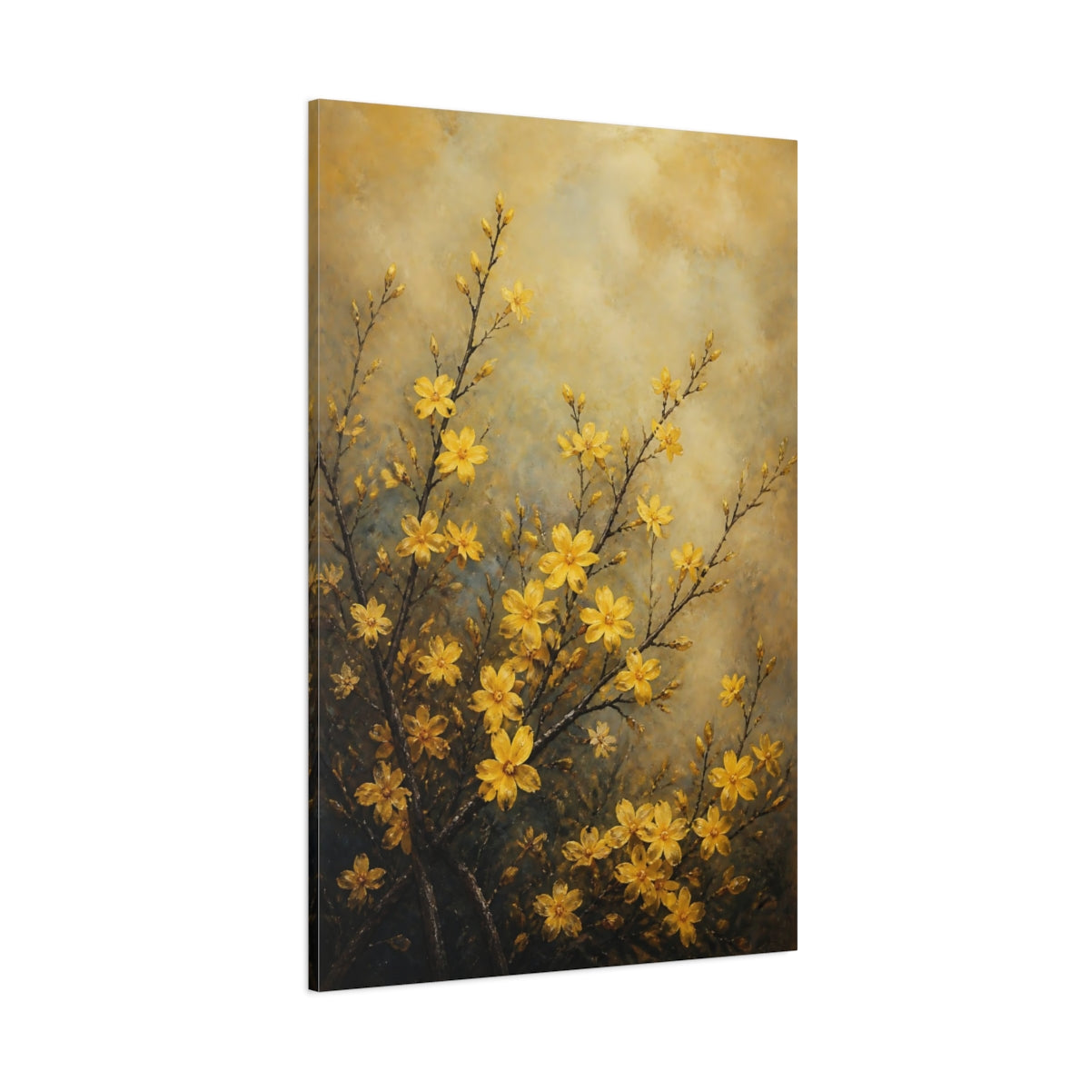 Side Mockup 1. Golden Jasmine Flowers shown as canvas print