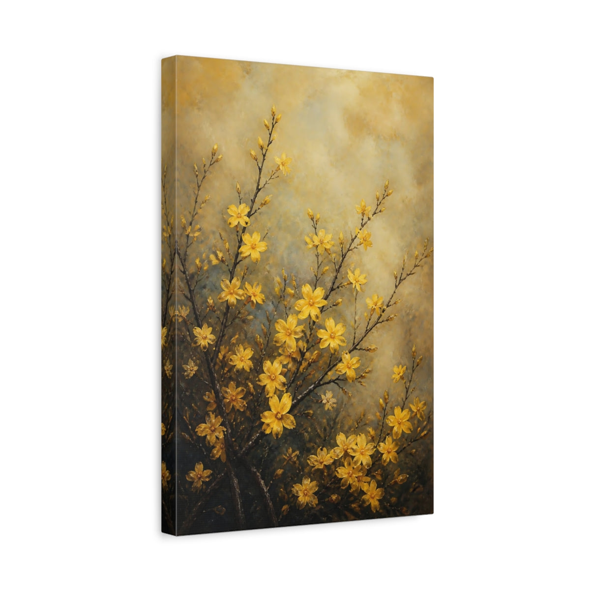Side Mockup 4. Golden Jasmine Flowers shown as canvas print