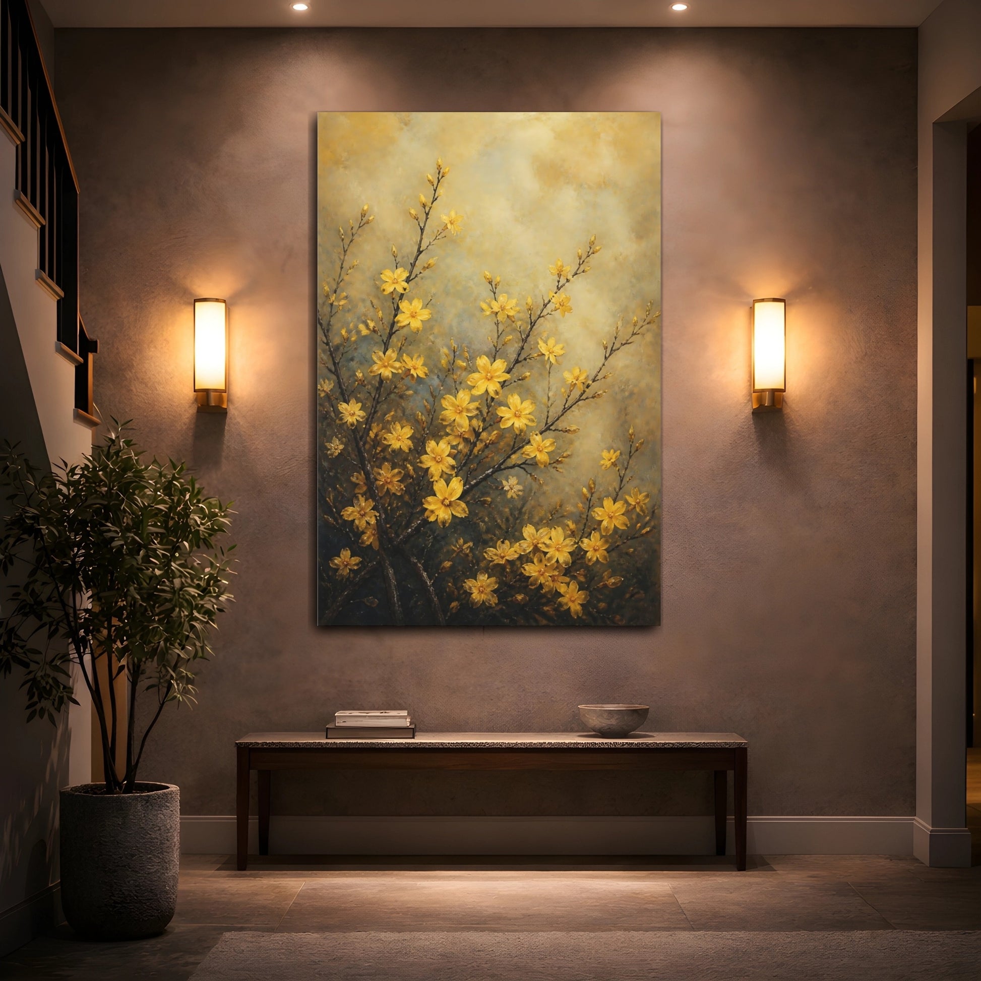 Mockup 2. Golden Jasmine Flowers shown as canvas print
