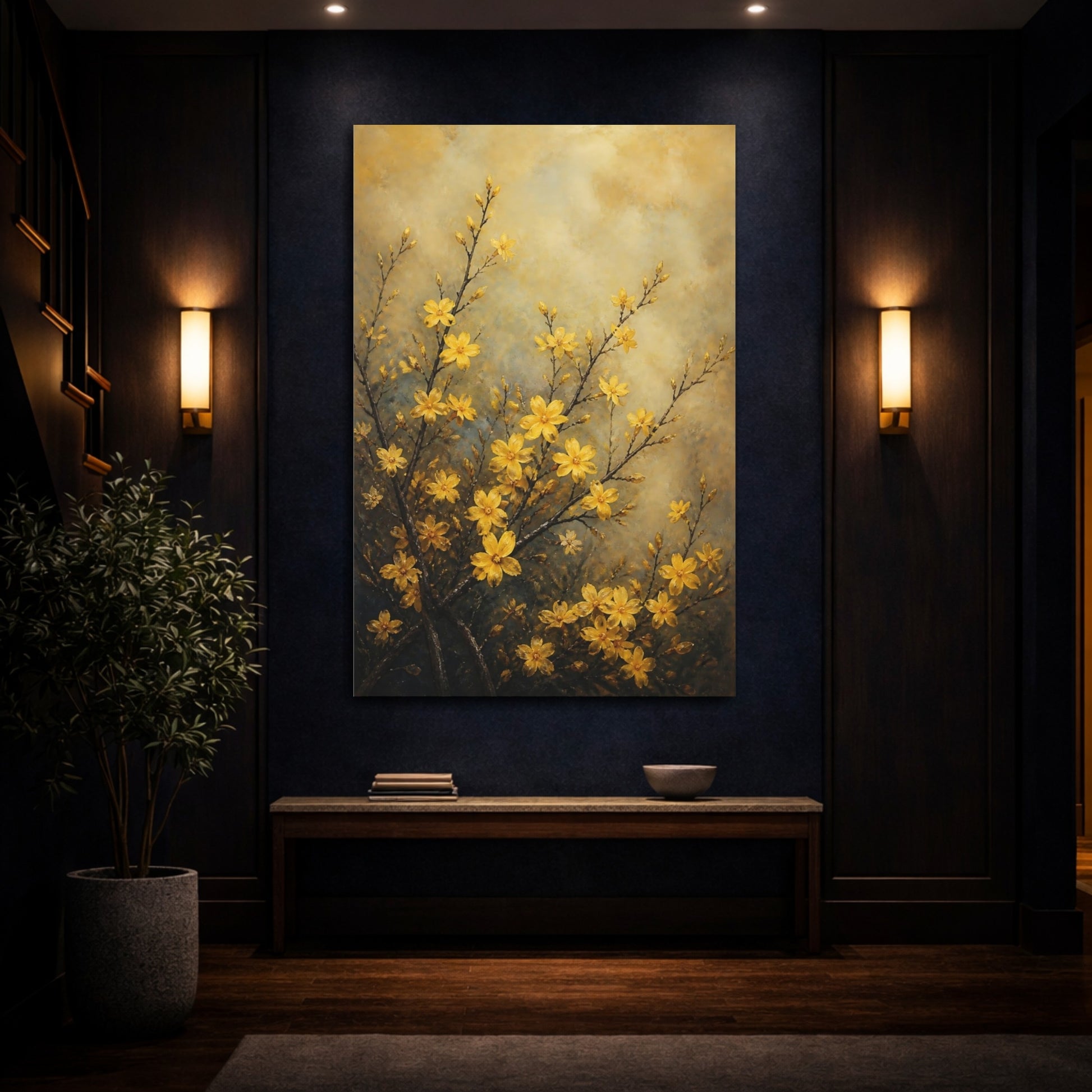 Mockup 4. Golden Jasmine Flowers shown as canvas print